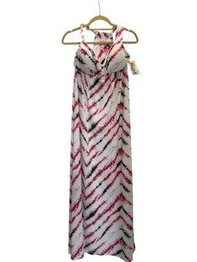 Mudd Tie Dye Maxi Dress Sleeveless V Neck White Pink Purple Twisted Strap Large